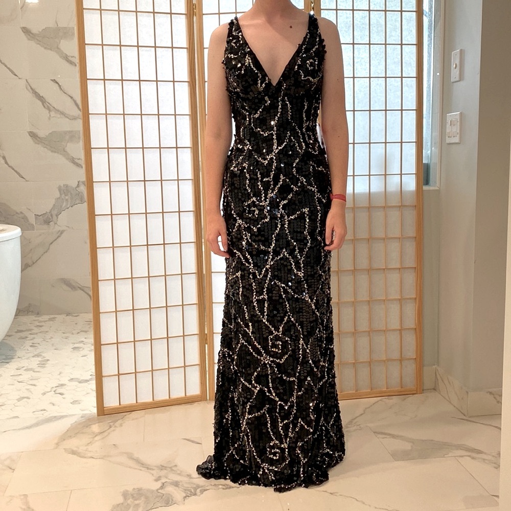 NWT Silk/Sequin Shail K. Fully Embellished Low Back Formal Gown, 0